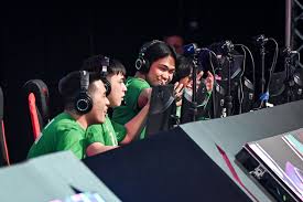 A professional esports team competing in a high stakes arena tournament